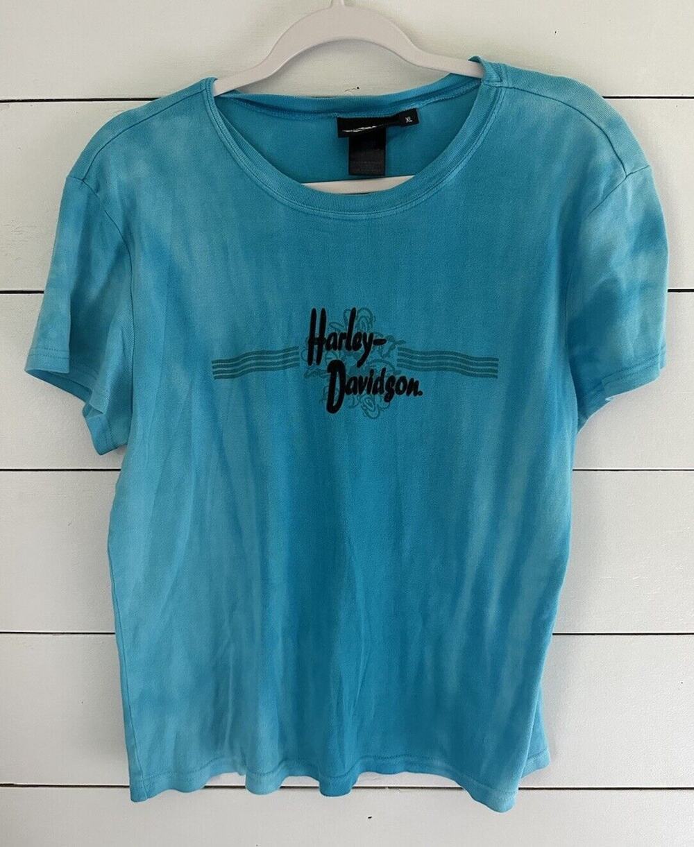Harley Davidson Blue Sun Dyed Women's SS Tee Shirt Size XL